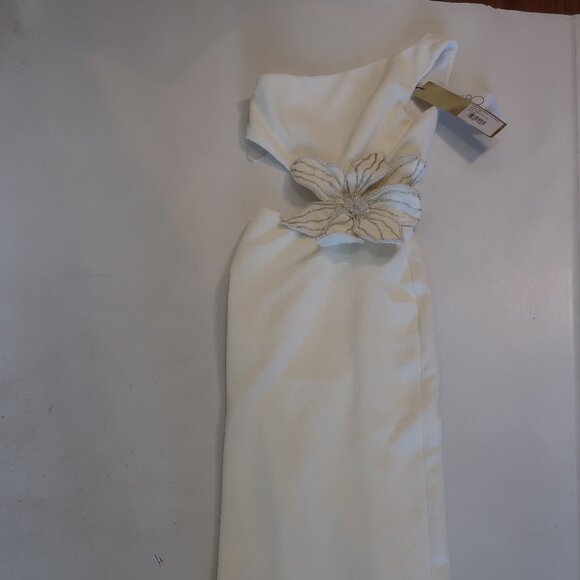 NWT Authentic PatBO Ivory Beaded Applique One Shoulder Cut-Out Knit Midi Dress 2 - Picture 12 of 16